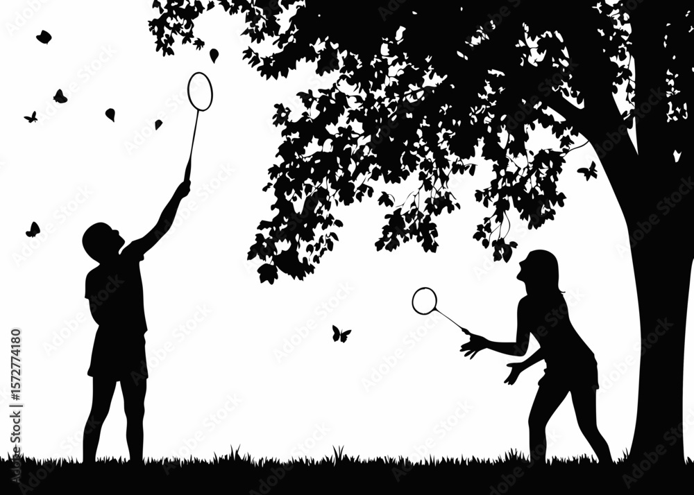 Two-player badminton silhouette – expressive motion sticker for fans of fast-paced sports, outdoor rallies, and the joy of a competitive match between friends. Two-player badminton silhouette – expressive motion sticker for fans of fast-paced sports, outdoor rallies, and the joy of a competitive match between friends.