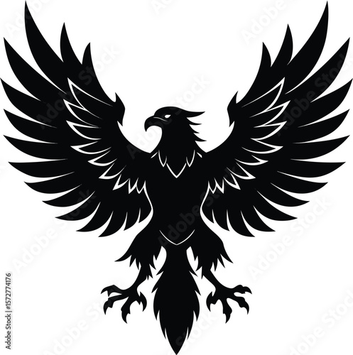 eagle with wings spread vector black silhouette illustration