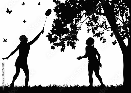 Stylized sticker of two players swinging in a badminton match—perfect for outdoor sports lovers, youth games, and merchandise celebrating teamwork and agility.