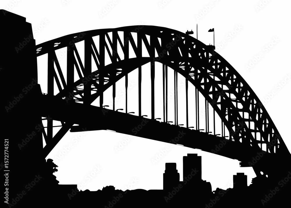 Obraz premium Bold black silhouette of Sydney Harbour Bridge - perfect for Australian travel SVGs, architecture decor, iconic bridge sticker prints, and cityscape-themed designs