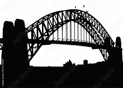 Stylized silhouette of Sydney’s Harbour Bridge - ideal for Australian SVG collections, skyline artwork, architectural travel designs, or destination sticker kits