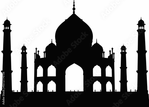 Elegant black silhouette of Taj Mahal monument - great for travel SVG sets, Indian cultural sticker packs, historical landmark projects, or Mughal architecture designs