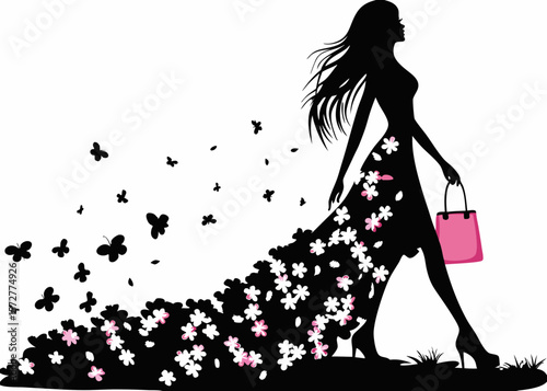 Modern fashion silhouette of woman with large purse - great for SVG brand assets, sticker sheets, packaging design, retail displays, or beauty influencer merch