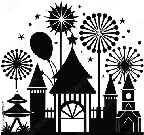 fireworks festival vector black silhouette illustration