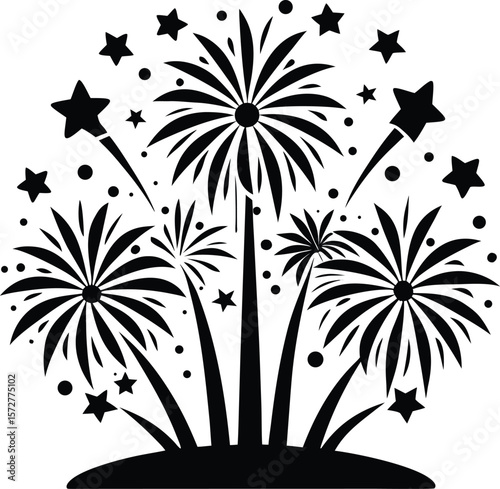 fireworks finale vector black silhouette illustration