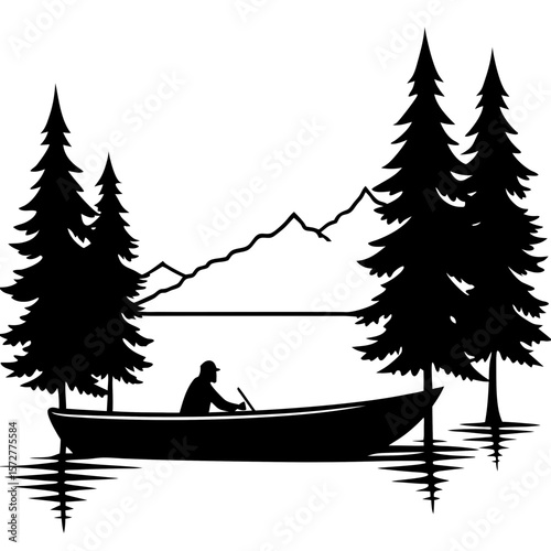 “A lone fisherman in a small wooden boat on a misty lake at sunrise, soft golden light reflecting on the calm water, surrounded by silhouettes of distant pine trees, peaceful and cinematic.”