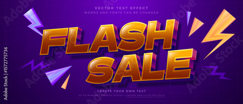 Orange-gold 3D flash sale text with lightning bolts