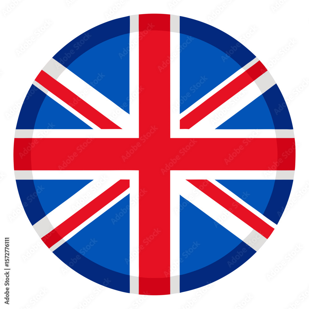 Obraz premium Flat vector badge of the UK flag in circular layout, perfect for travel, education, and patriotic British sticker themes