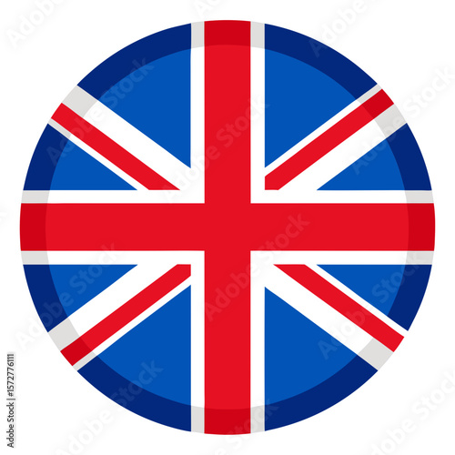 Flat vector badge of the UK flag in circular layout, perfect for travel, education, and patriotic British sticker themes
