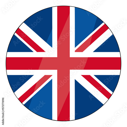Circular vector design of the United Kingdom flag in flat style, ideal for British pride, international visuals, and travel-themed sticker collections