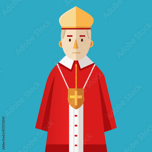 Flat vector illustration of a Catholic cardinal standing in ceremonial robes and hat, ideal for religion, Christianity, and clergy-related digital sticker packs