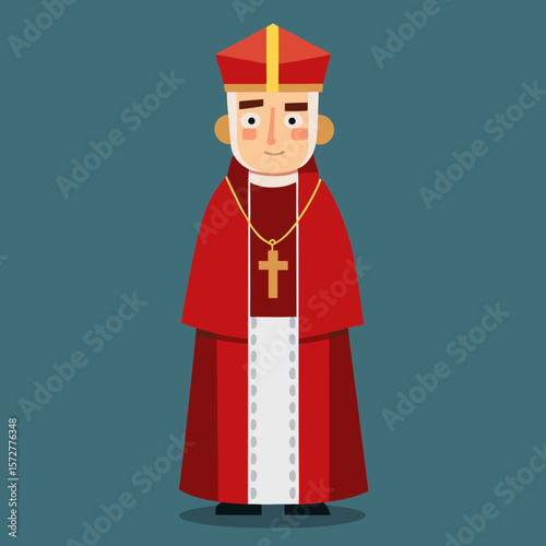 Religious illustration of a Catholic cardinal in red ceremonial garments with traditional hat, ideal for Christian church and faith-based sticker or icon packs