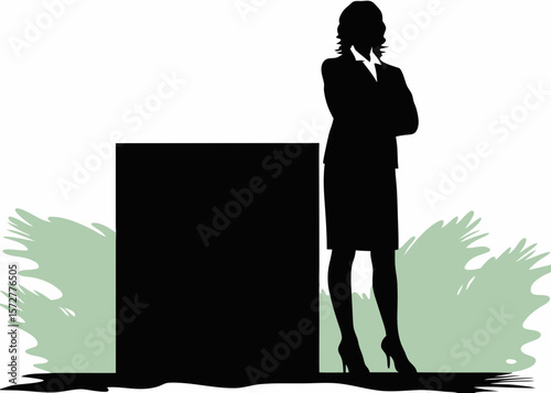 Confident female business character illustration designed for stock market motivation, career ambition, and financial success themes in digital sticker packs