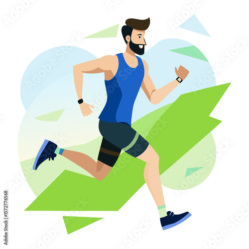 Flat vector illustration of a young athletic man running with dynamic motion, ideal for fitness apps, sportswear ads, and health lifestyle campaigns