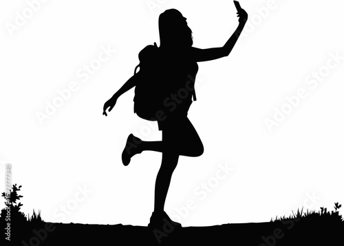 Young Woman Taking a Selfie – Silhouette Illustration in Modern Style