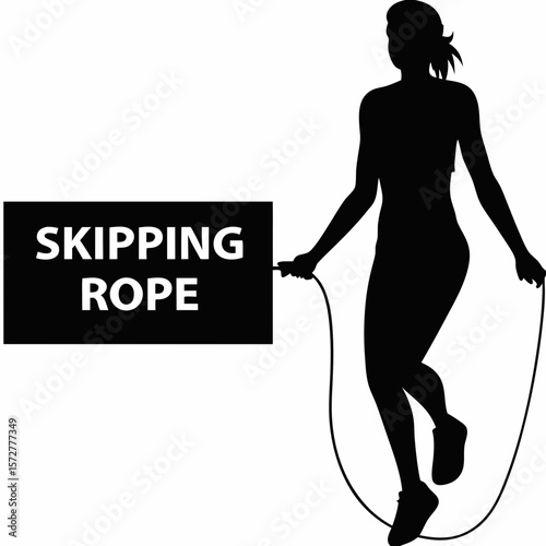 Energetic silhouette of a woman skipping rope in an athletic stance—perfect for promoting active lifestyle, fitness routine, or sports-related sticker designs