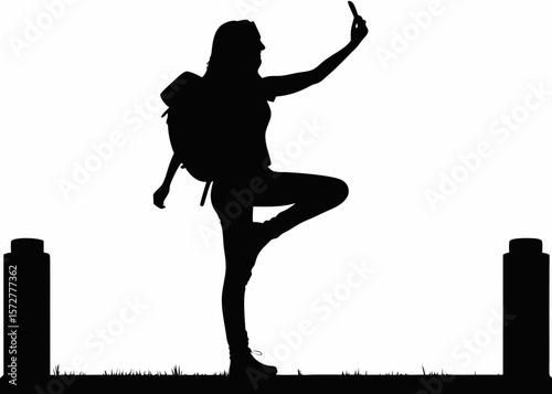 Silhouette Selfie – Young Woman Holding Phone for Self-Portrait Illustration