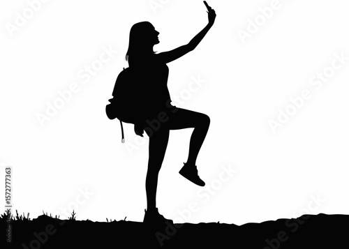 Silhouette of Young Woman Taking a Selfie – Stylish Self-Portrait Illustration