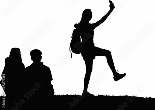 Selfie Silhouette – Young Woman with Smartphone Taking a Photo in Style