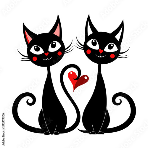 Two Abstract Black Cats in Love – Whimsical and Artistic Love Sticker