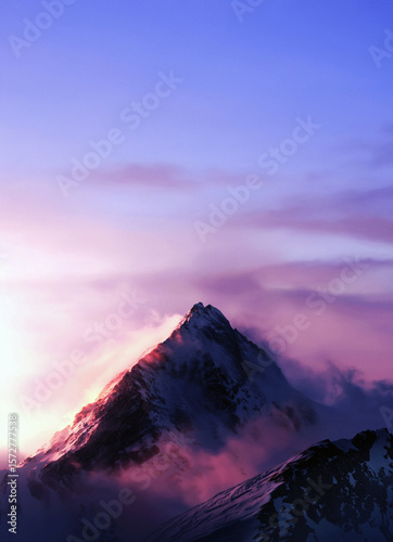 AI Image. Majestic mountain peak with snow cover