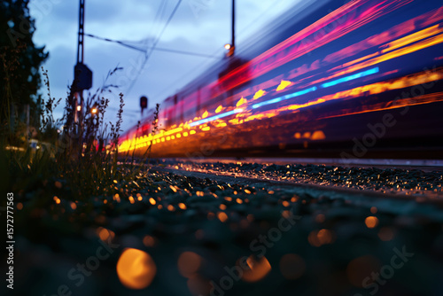 AI Image. Busy Light Trails of electric train