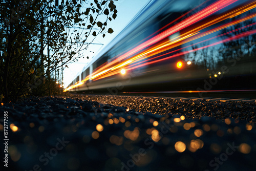 AI Image. Busy Light Trails of electric train