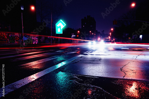 AI Image. Busy Light Trails Against Urban City At Night