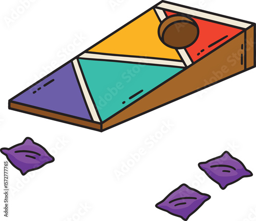 Cornhole Board and Bags Cartoon Colored Clipart 