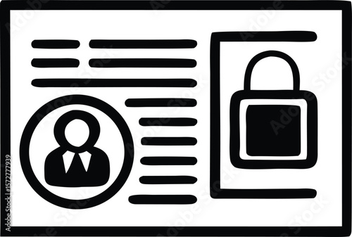 Illustration of a secured personal identification document with a profile picture and lock symbol representing privacy and access control