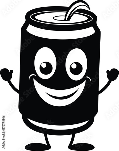 happy soda can vector black silhouette illustration