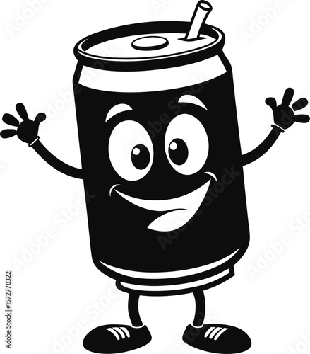 happy soda can vector black silhouette illustration