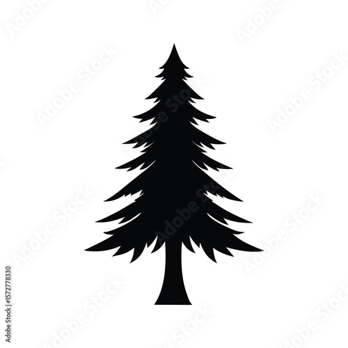 It captures the main elements: Christmas tree, vector style, silhouette, and isolated background