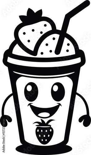 happy strawberry shake vector black silhouette illustration