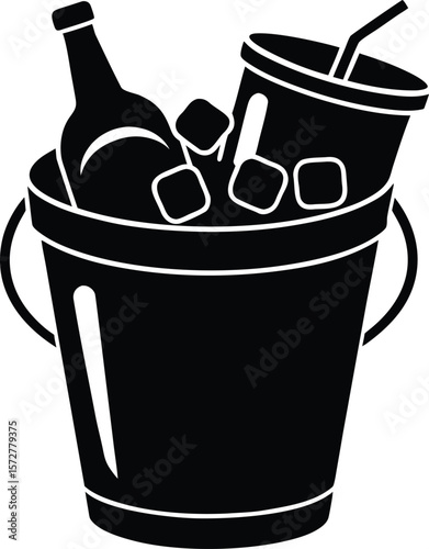 ice bucket with drinks vector high quality black silhouette