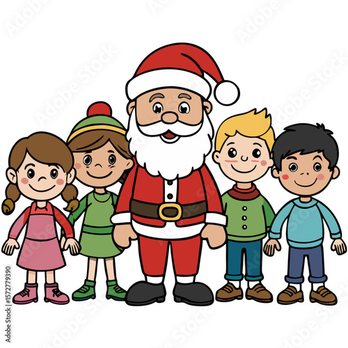 santa claus and little girl and boy vector children kids vibrant