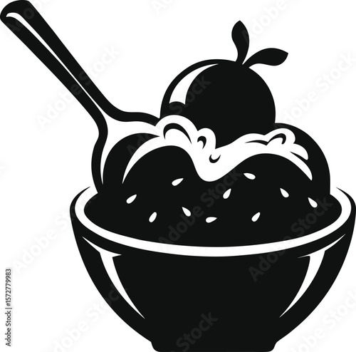 ice cream scoop in bowl vector black silhouette