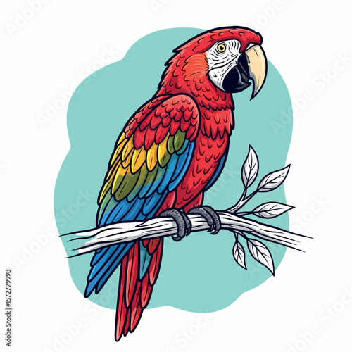illustration, nature, bright, colorful, parrot, bird, beak, isolated, wild, tropical, wildlife, exotic, animal, pet, feather, design, cute, macaw, zoo, wing, jungle, beautiful, fauna, art, green, 