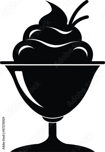 ice cream sundae cup vector black silhouette illustration