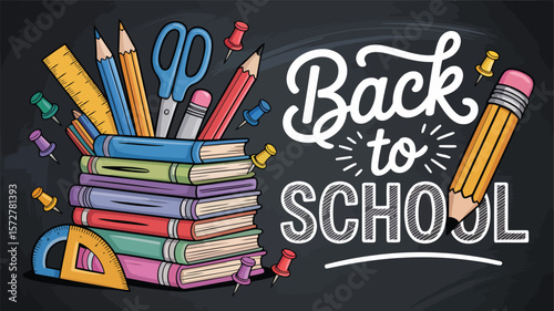 Back to school supplies and education essentials for students and teachers design concept