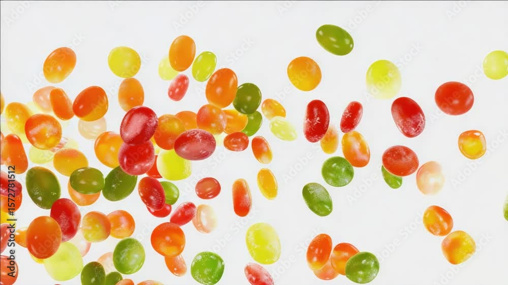 Bright, multicolored jelly beans scattered around with no particular arrangement.