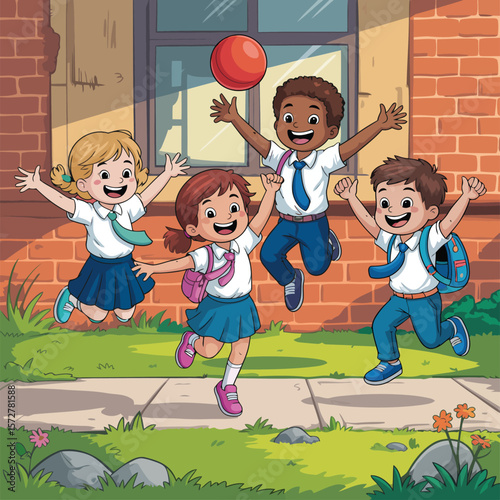 Children playing ball at school illustration for educational resources and learning materials
