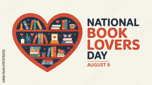 Celebrate national book lovers day august ninth with heart shaped bookshelf full of books