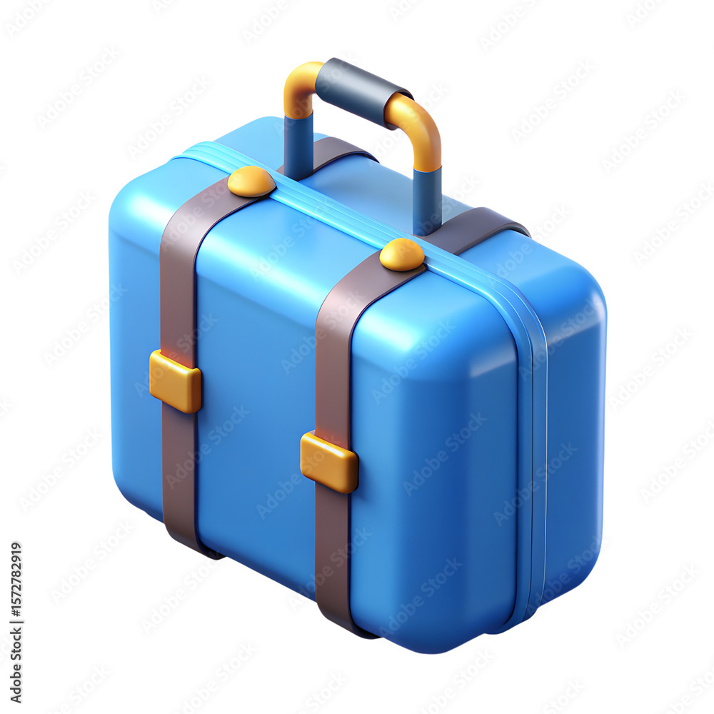 blue travel suitcase 3d rendering isolated on transparent background. Cartoon plastic style blue travel suitcase 3d rendering isolated on transparent background. Cartoon plastic style