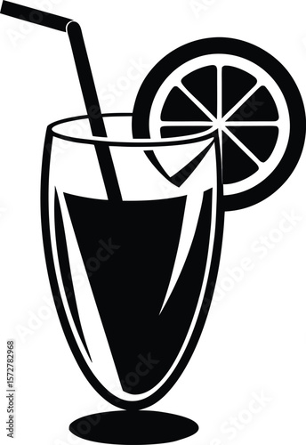 lemonade glass with straw vector black silhouette