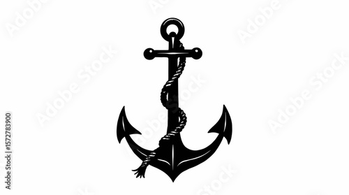Isolated on white, this vector graphic showcases a classic black anchor with a rope wrapped around it, creating a nautical and symbolic design element for various applications.