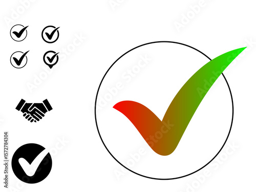 set of security shield icons with check marks and handshake