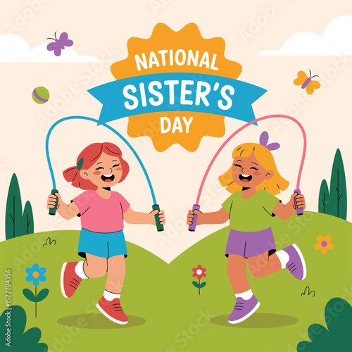 Celebrate national sister's day with fun activities sisters playing jumping rope in park image