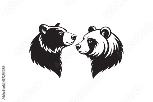 Bear twin head vector silhouette on white background.01
