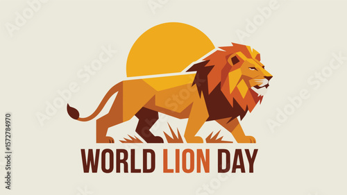 Celebrate world lion day with this stunning illustration of a majestic lion under the sun